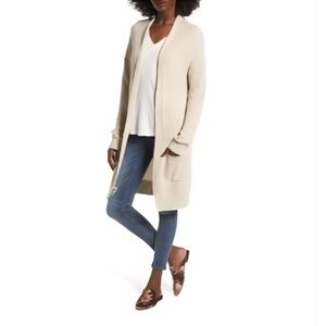 ​BP Nordstrom Cotton Viscose Ribbed Knit Longline Cardigan Beige Oatmeal XS